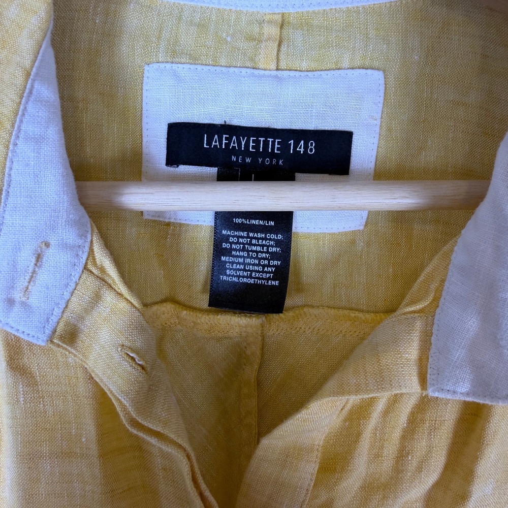 Lafayette 148 New York Womens Yellow 100% Linen 3/4 Sleeve Button Up Shirt L - Picture 3 of 6
